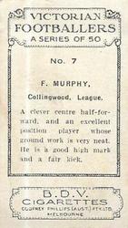 1933 Godfrey Phillips B.D.V. Victorian Footballers (A Series of 50) #7 Frank Murphy Back